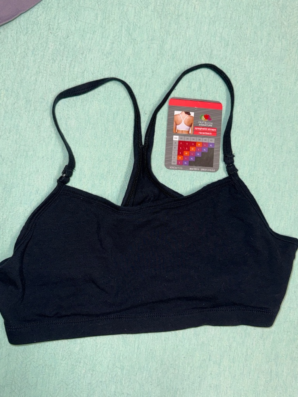 Fruit of the Loom Black Spaghetti Strap Racerback Seamless Bra sz L Cotton NWOT